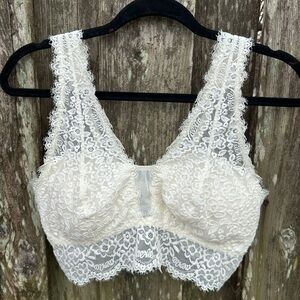 Aerie NWOT White Lace Longline Bralette L Racerback Floral Lace Boho Festival